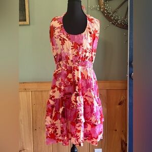 PrettyGarden Halter Floral Pink & Red Sleeveless Tiered Sundress size L NWT
